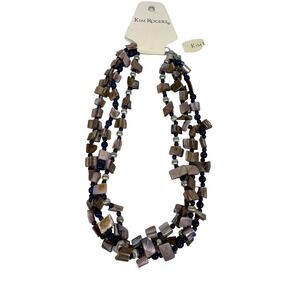 Kim Rogers Necklace 3 Row Shell Chips/Beads  Gray Purple